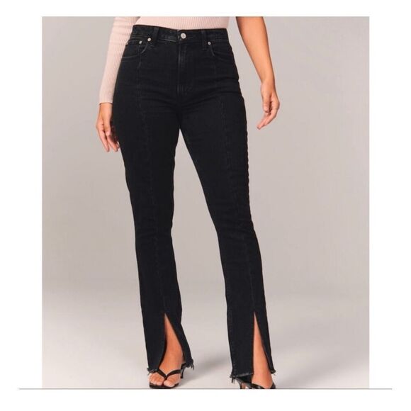 Abercrombie and Fitch Curve Love High Rise Skinny Split Hem Black Jeans Size 28 - Picture 1 of 10